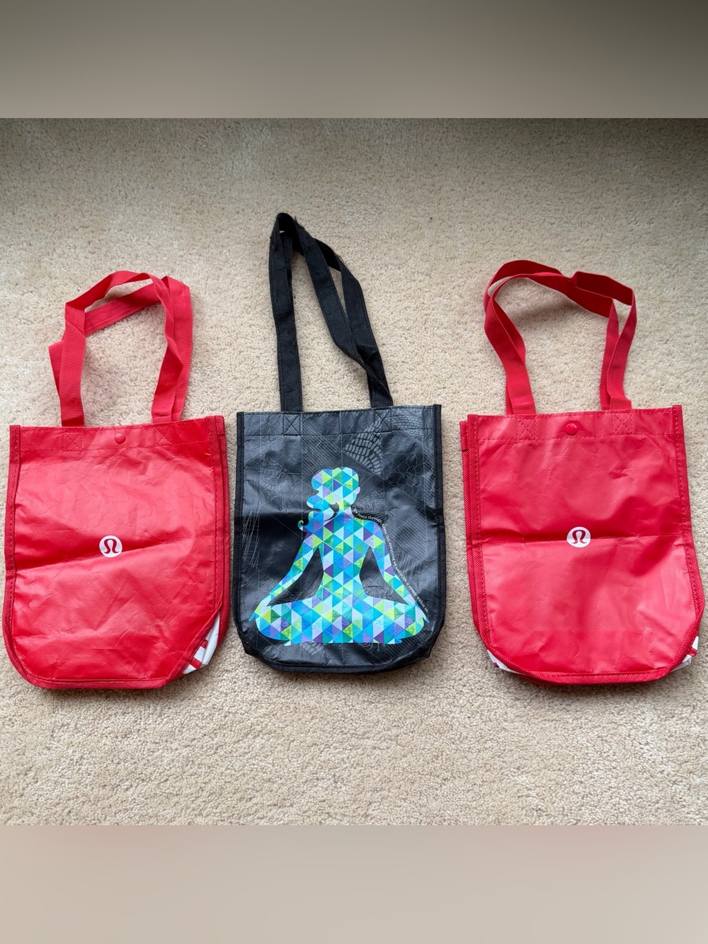 Lot of 3 Reusable Small Lululemon Bags w/ Handles - VGUC - 9”x11”